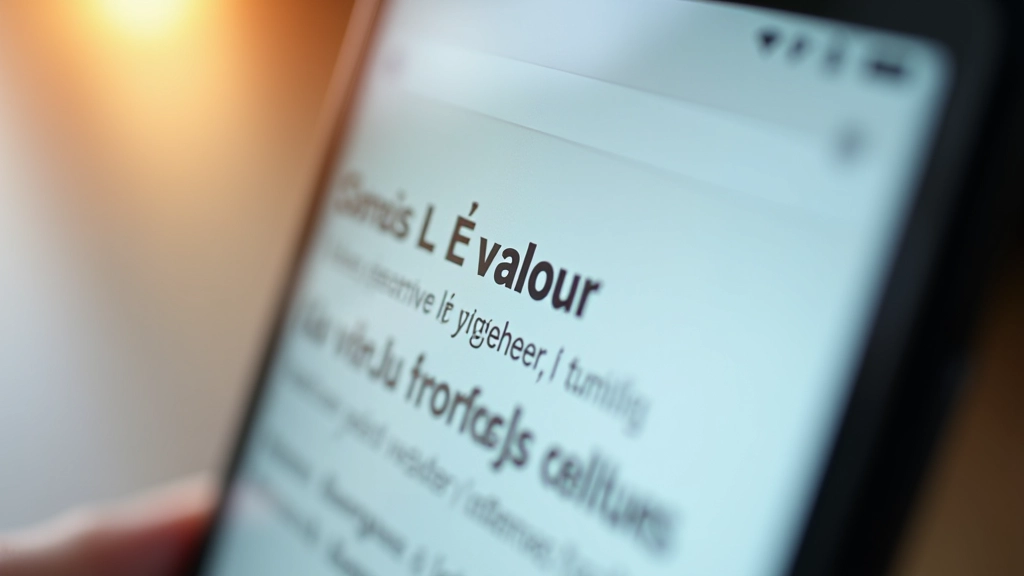 Gros plan d'un texte français affiché sur écran mobile montrant la clarté des diacritiques en haute résolution