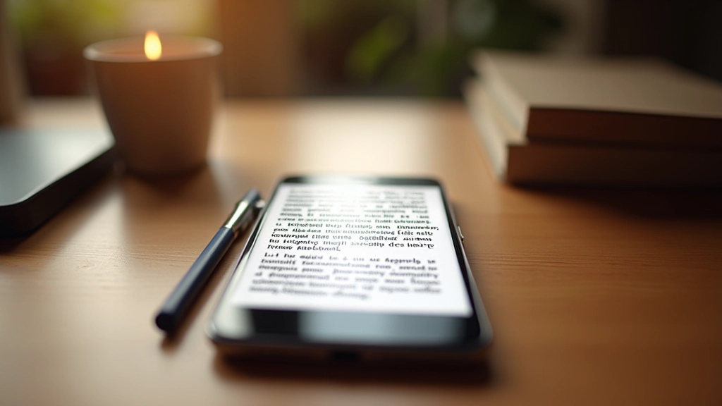 Smartphone sur une table en bois affichant un article de blog avec texte français et bon espacement typographique